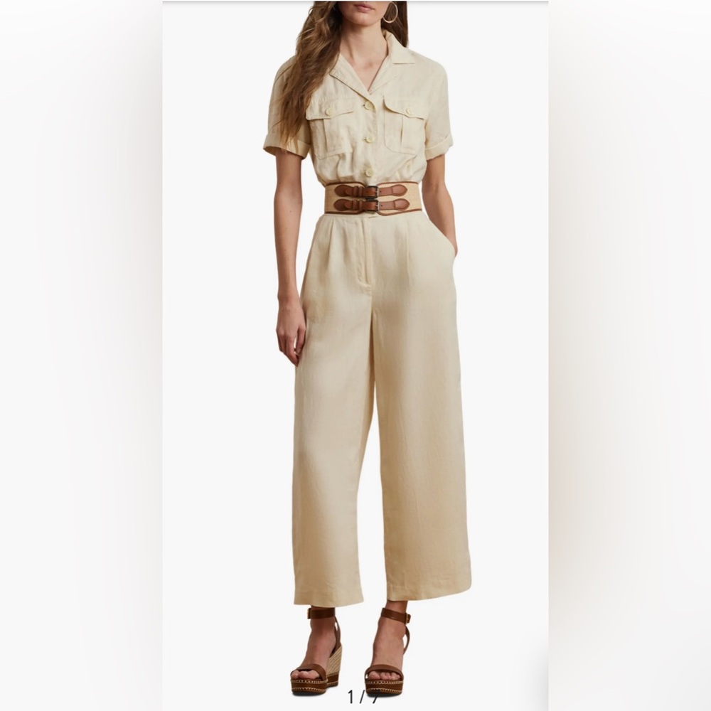 Lauren Ralph Lauren Floral Embroidered Linen Utility Jumpsuit